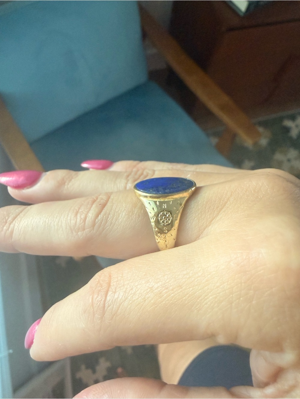 Gorjana Gold Ring with Blue Lapis Oval Stone size 7 - Picture 5 of 5